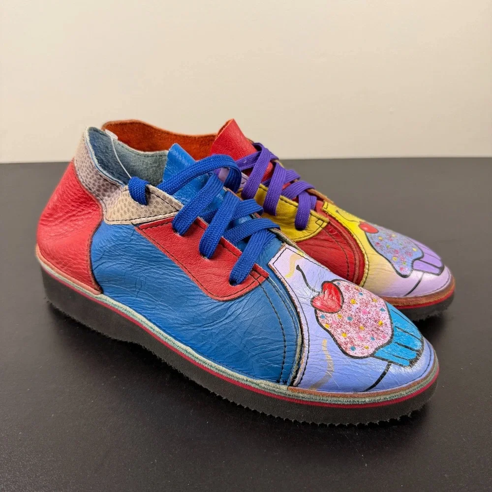 Soletech Hand Painted Shoes Women's Size 8.5 Multicolor Leather Casual Lace-Up